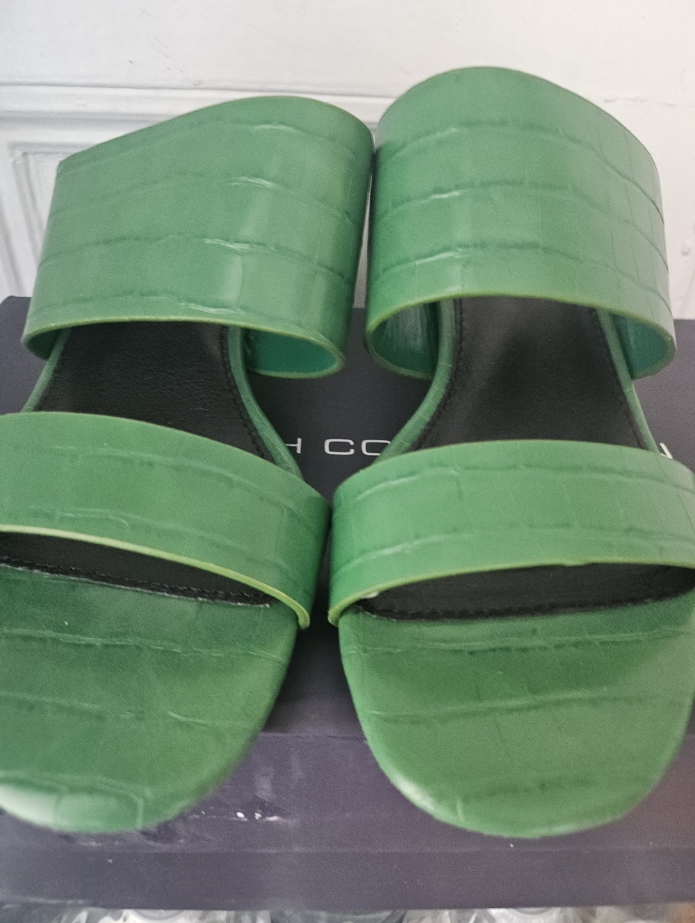 French Connection Green Croc-Embossed Block Heel Mule